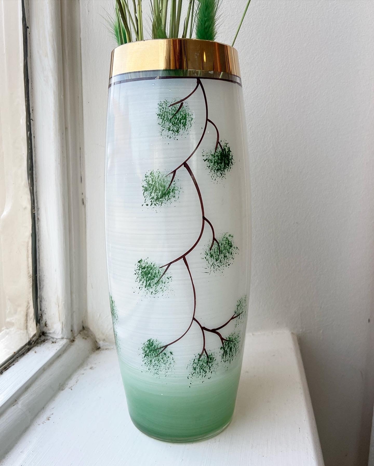 50's White and Green Frosted Vase