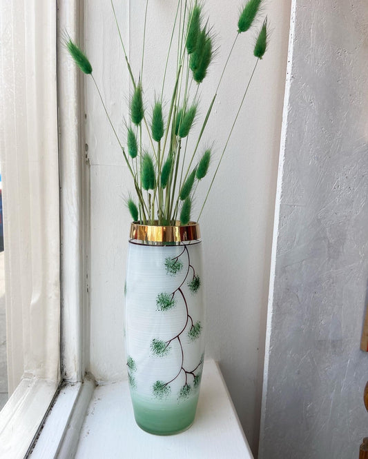 50's White and Green Frosted Vase