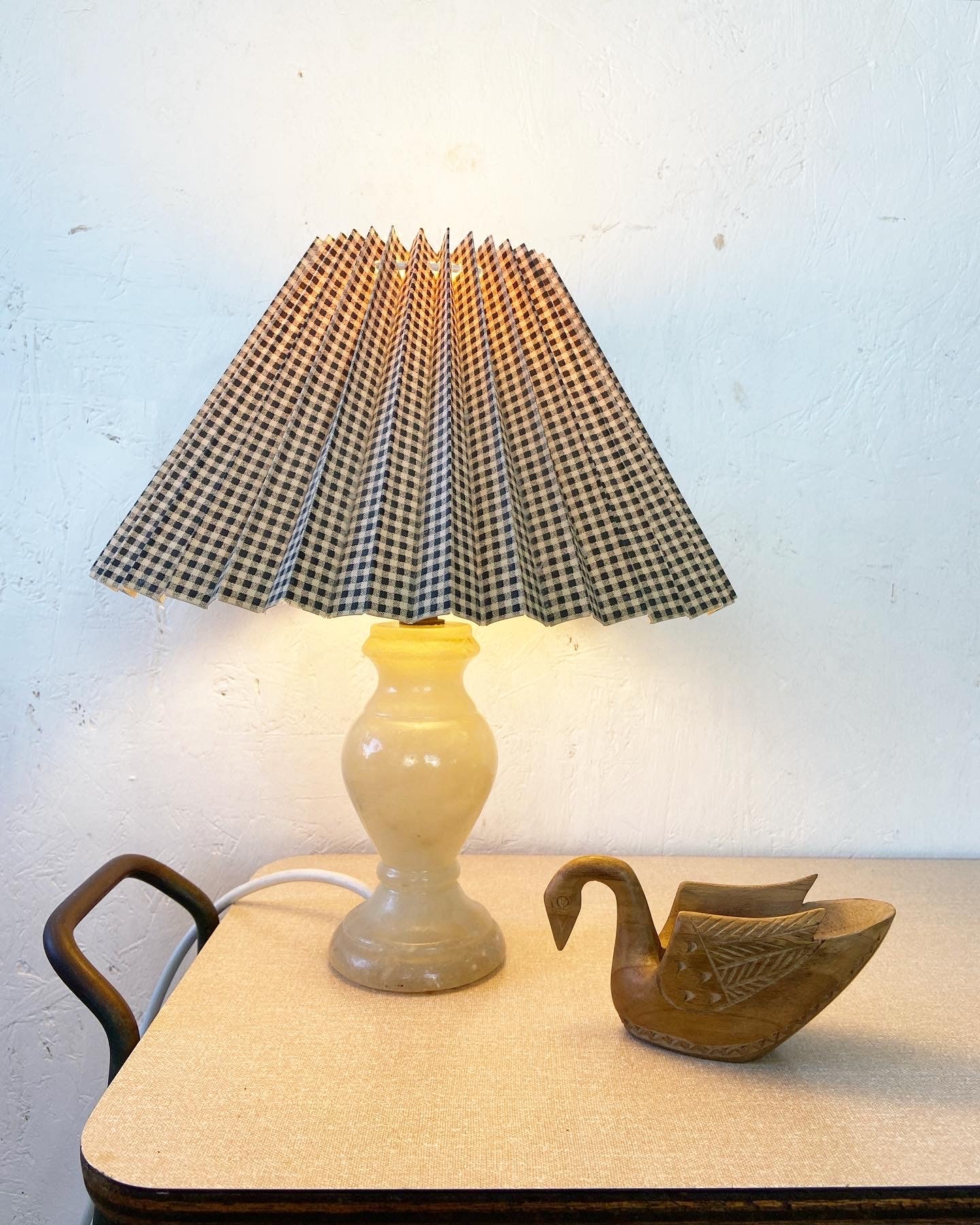 Onyx Table Lamp with Green Gingham Shade