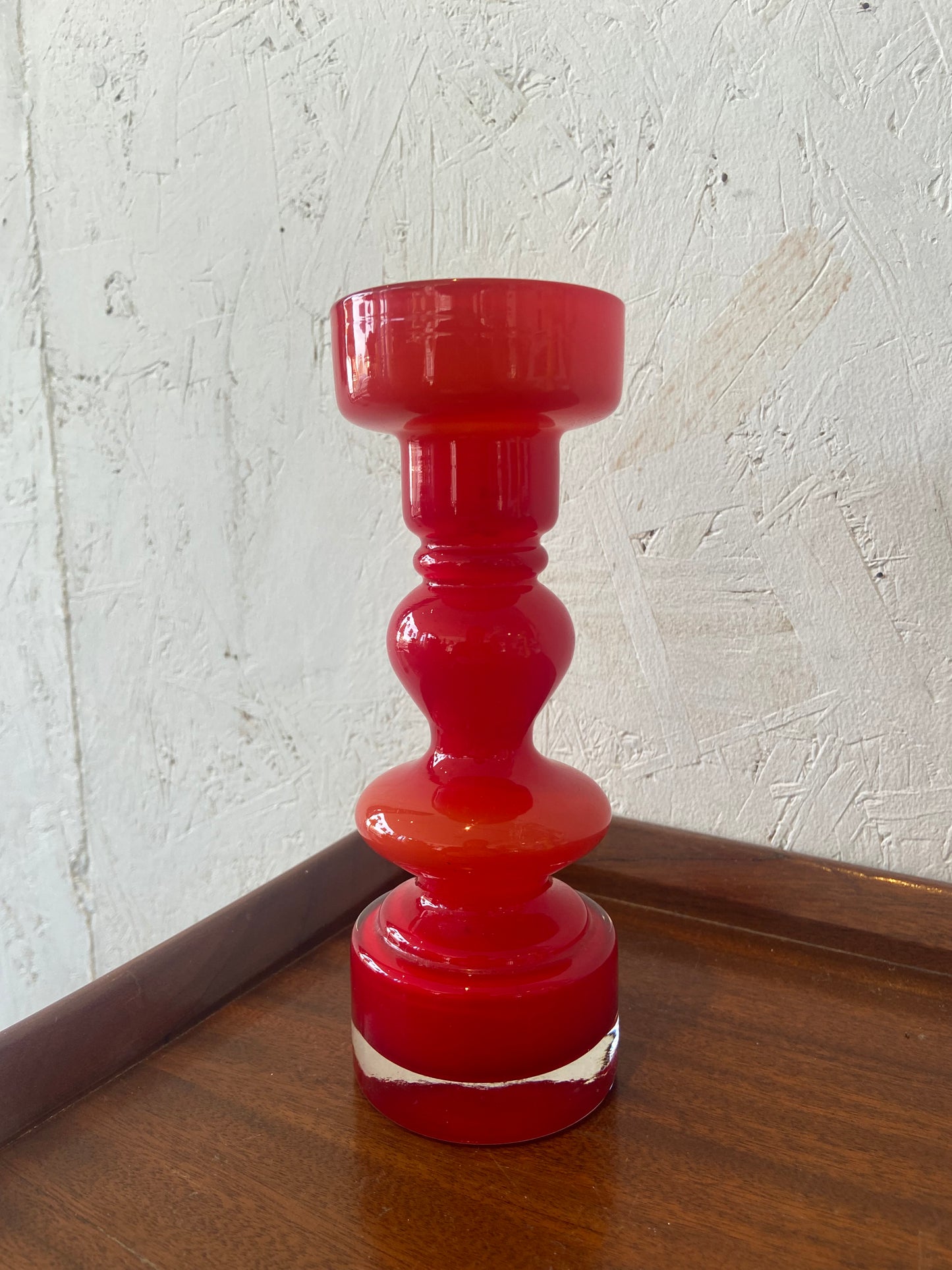 Mid-Century Scandinavian Art Glass Red Candlestick Vase
