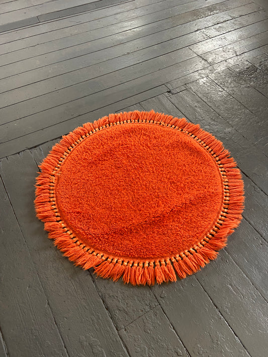 Round Orange Wool Rug