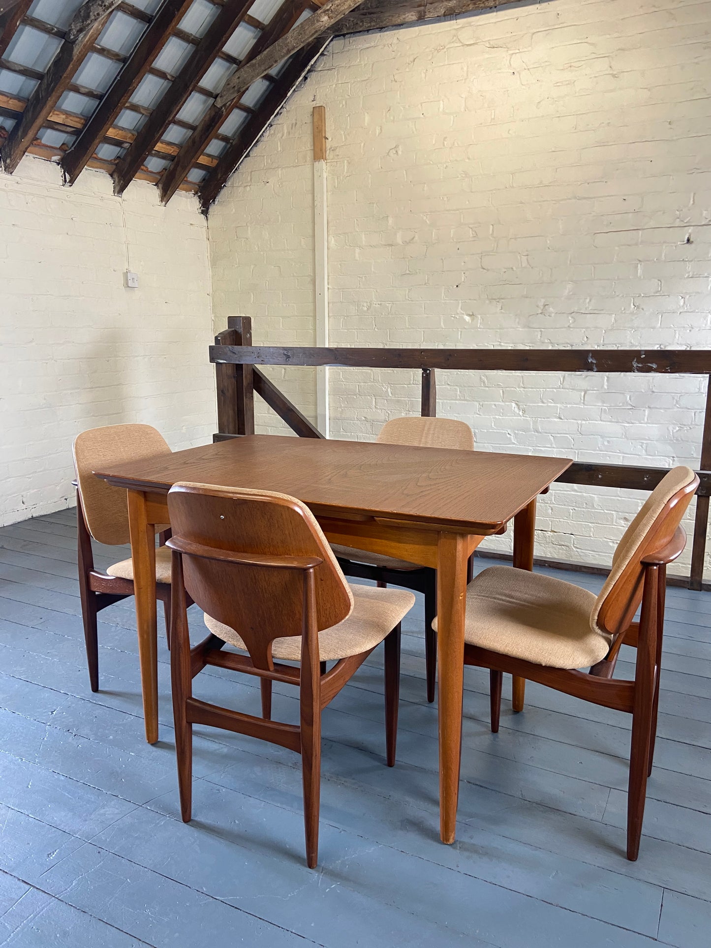 Midcentury Elliotts of Newbury (EON) Teak Dining Table and Four Chairs