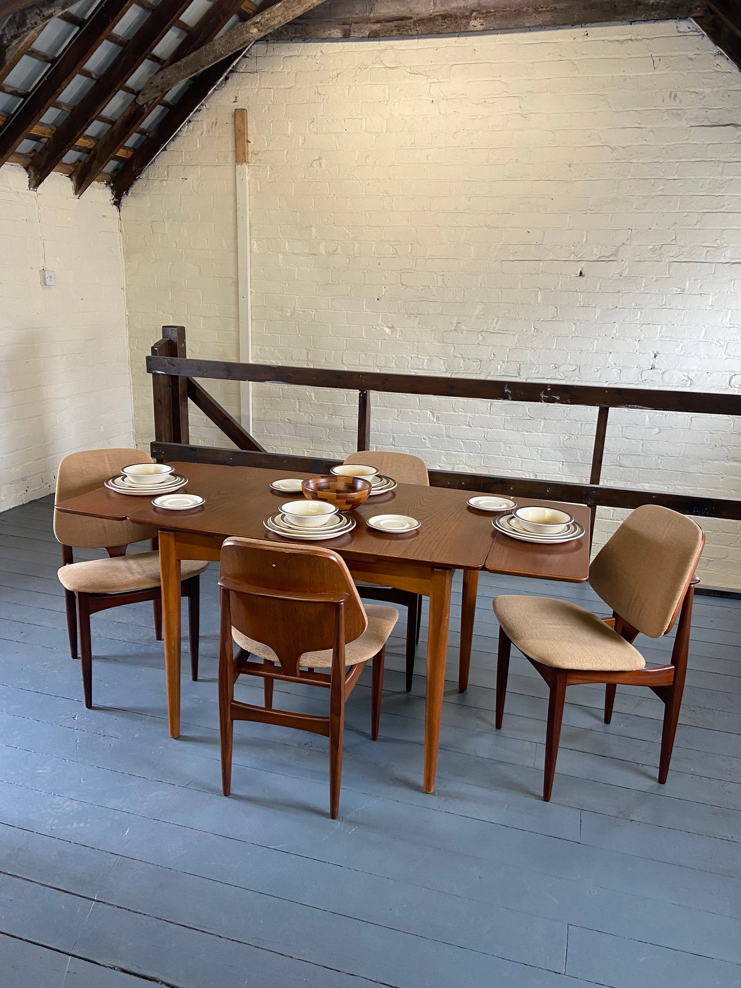 Midcentury Elliotts of Newbury (EON) Teak Dining Table and Four Chairs