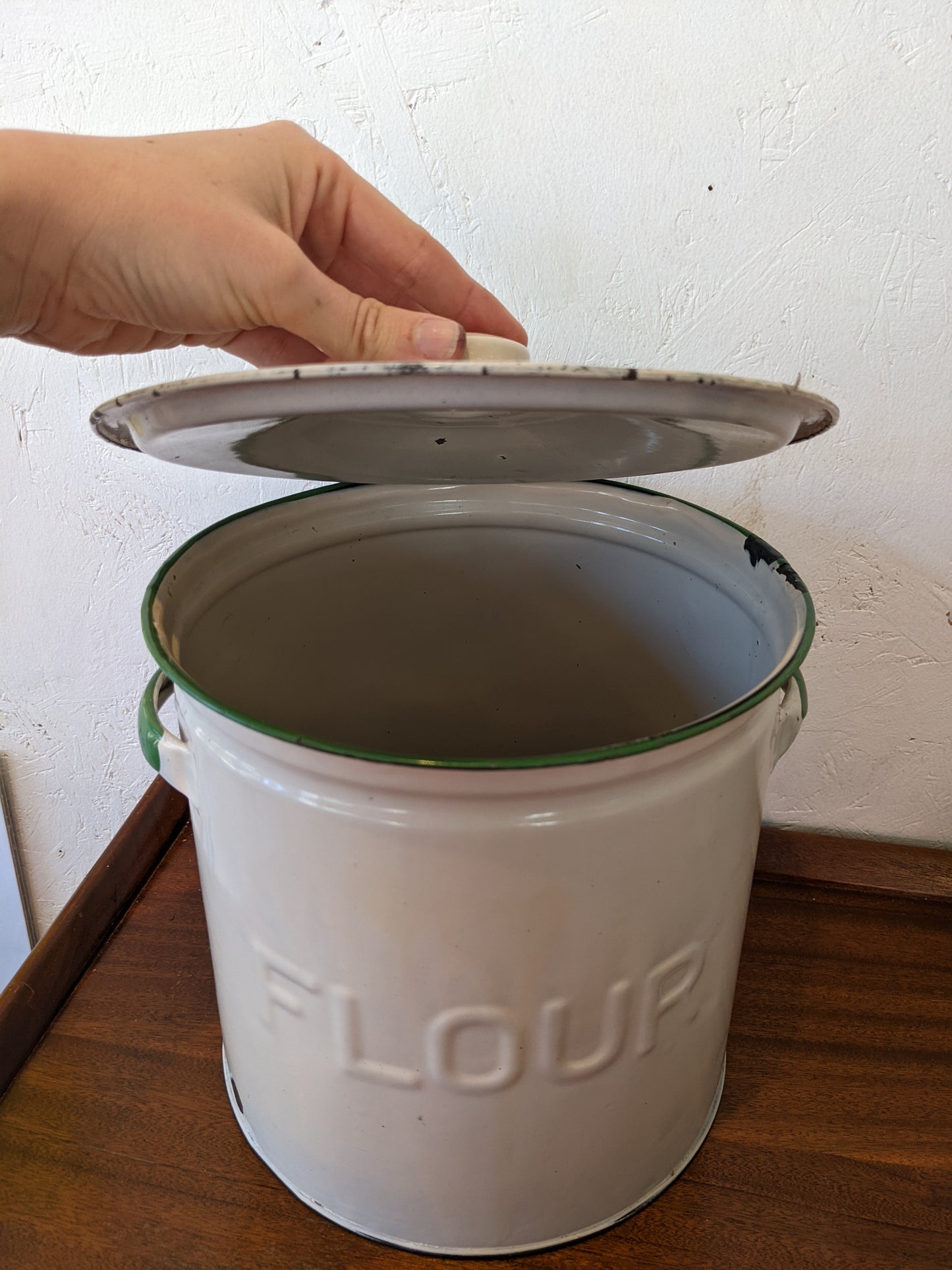 Vintage Enamel Flour Tin