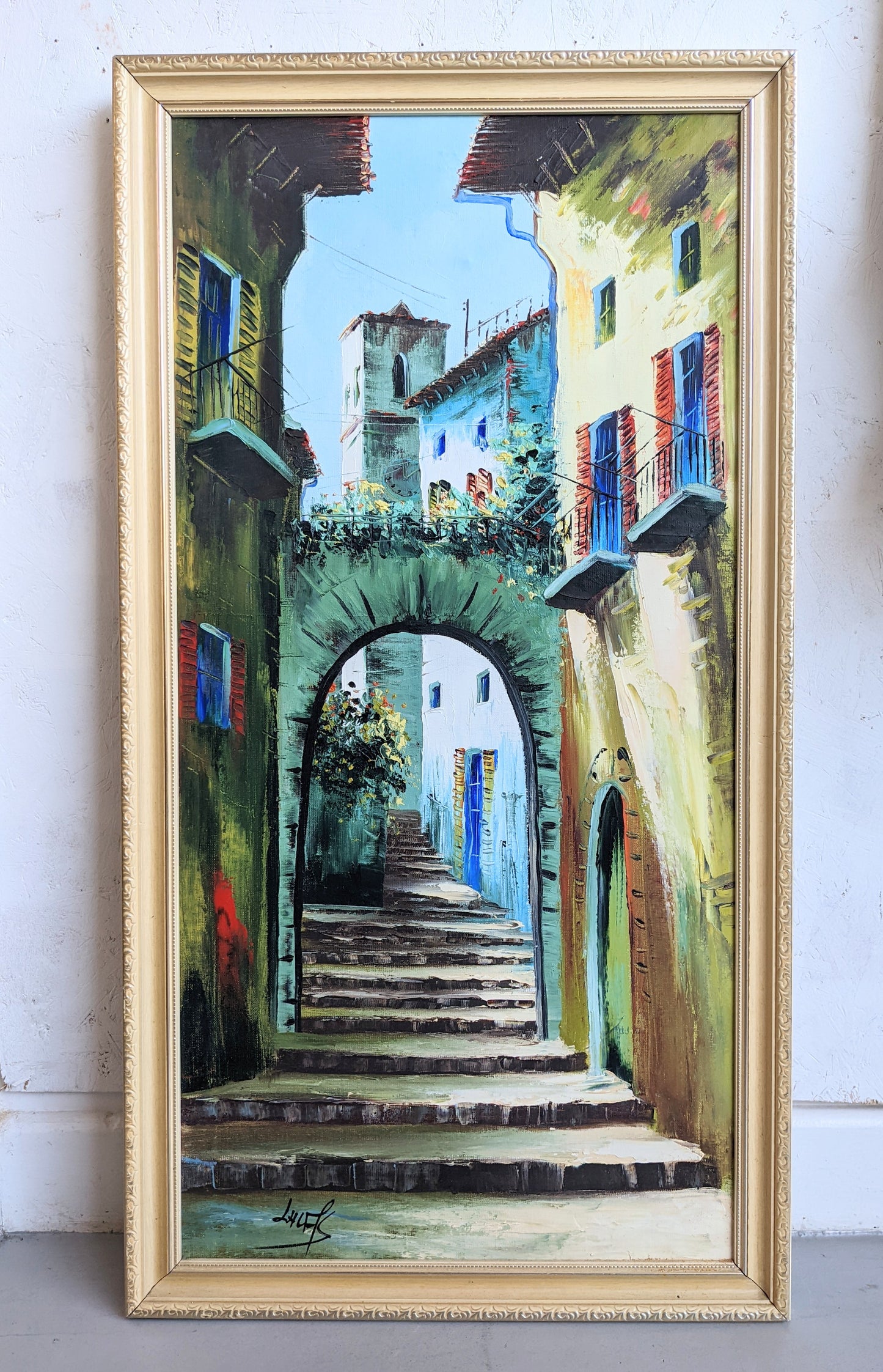 Vintage Mediterranean Street Scene Framed Painting