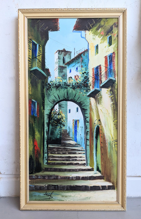 Vintage Mediterranean Street Scene Framed Painting