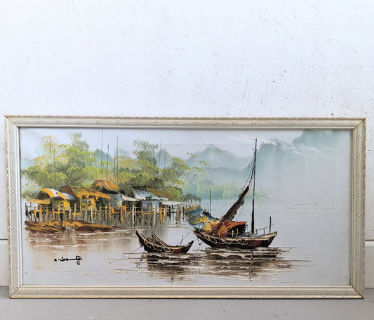 Vintage Thai Fishing Boats Framed Painting