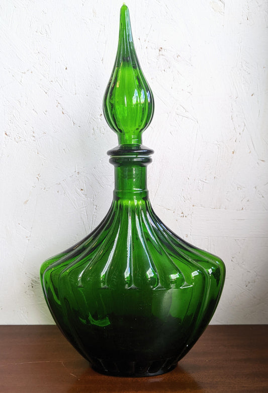 Mid Century Green Glass Genie Bottle