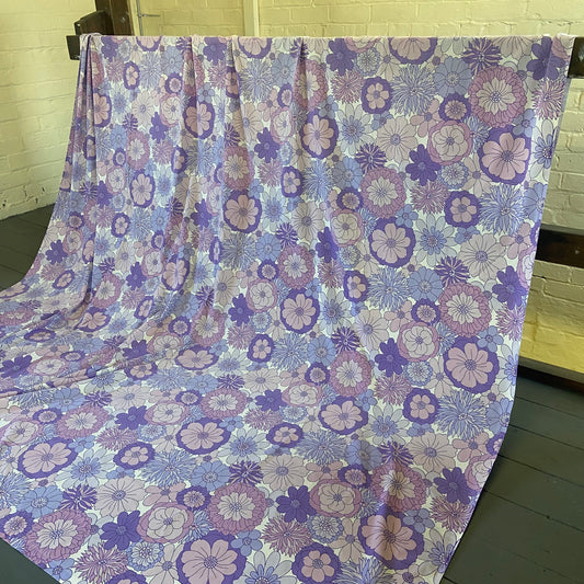 St Michaels Vintage 1960s Floral Purple Double Bed Fabric Flat Sheet