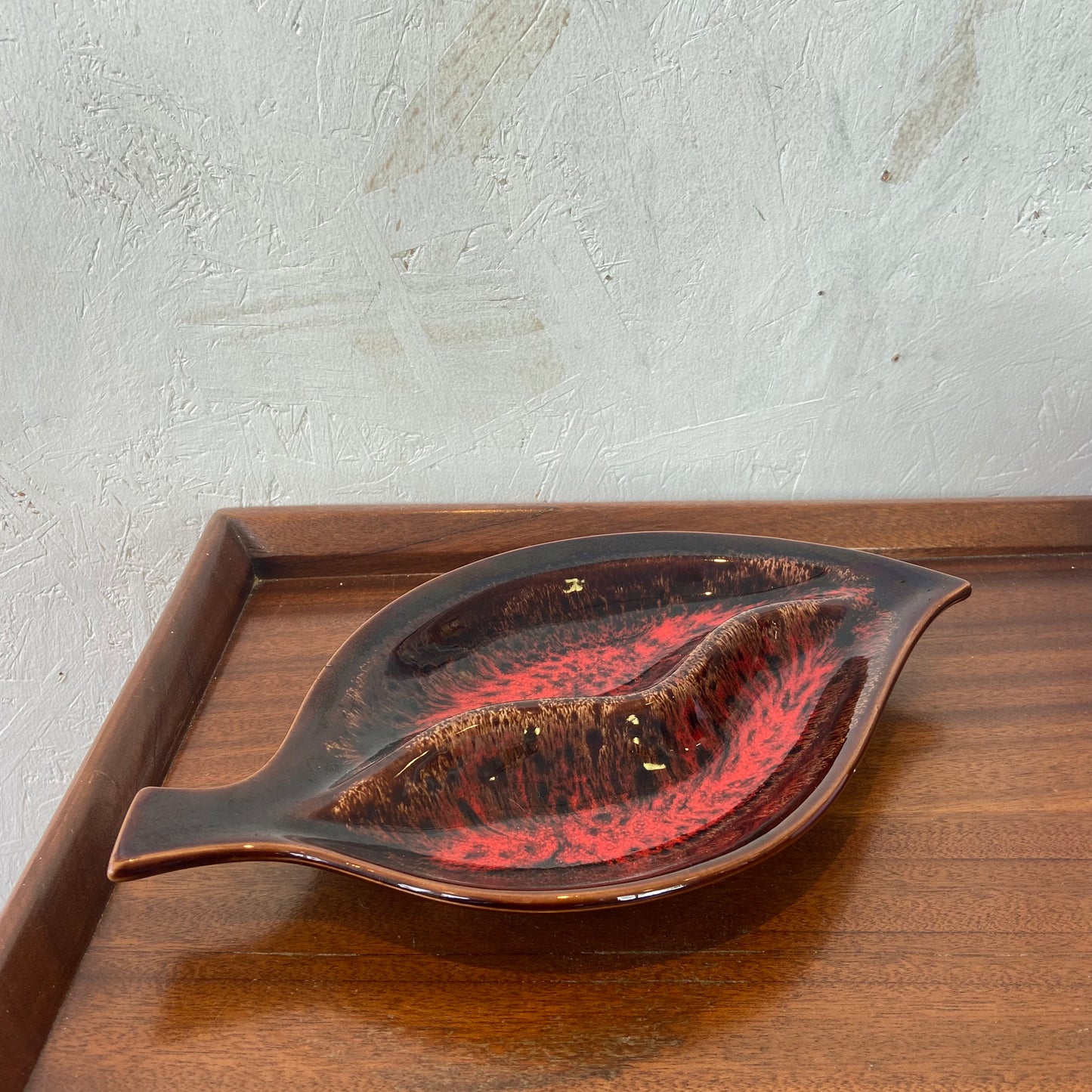 1970s West German Style Ceramic Leaf Dish