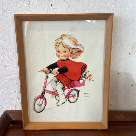 Vintage Mabel Lucie Attwell Framed Print Girl on Bicycle