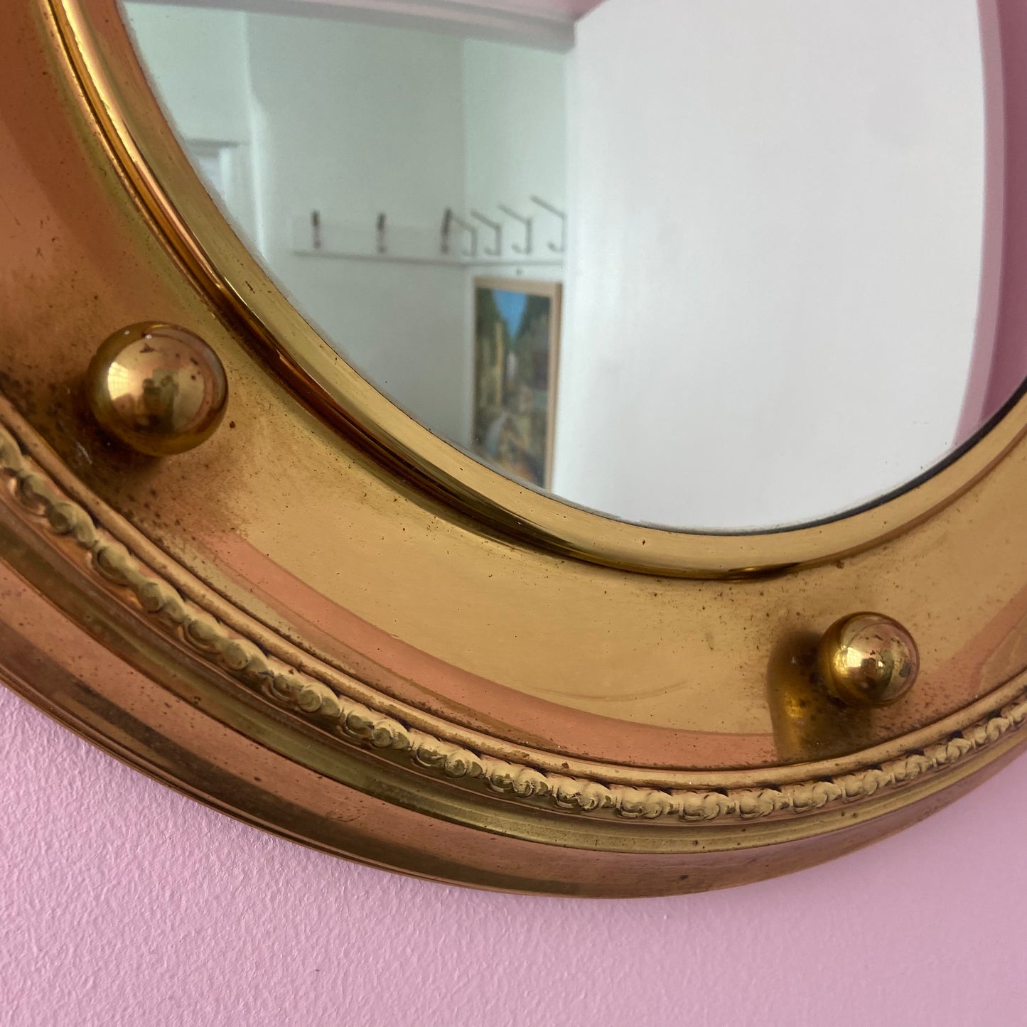 Vintage Brass Porthole Convex Mirror