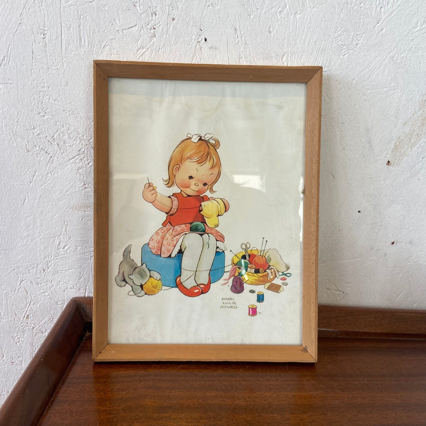 Vintage Mabel Lucie Attwell Framed Print Girl Sewing