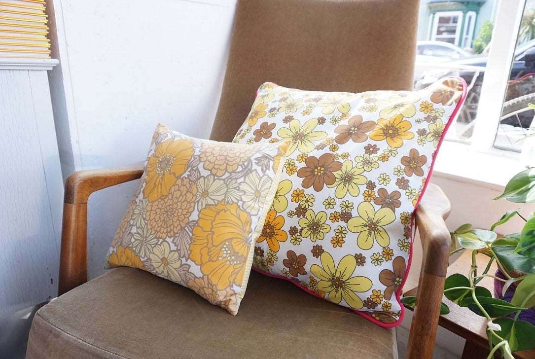 Vintage Large Yellow and Orange Floral Cushion