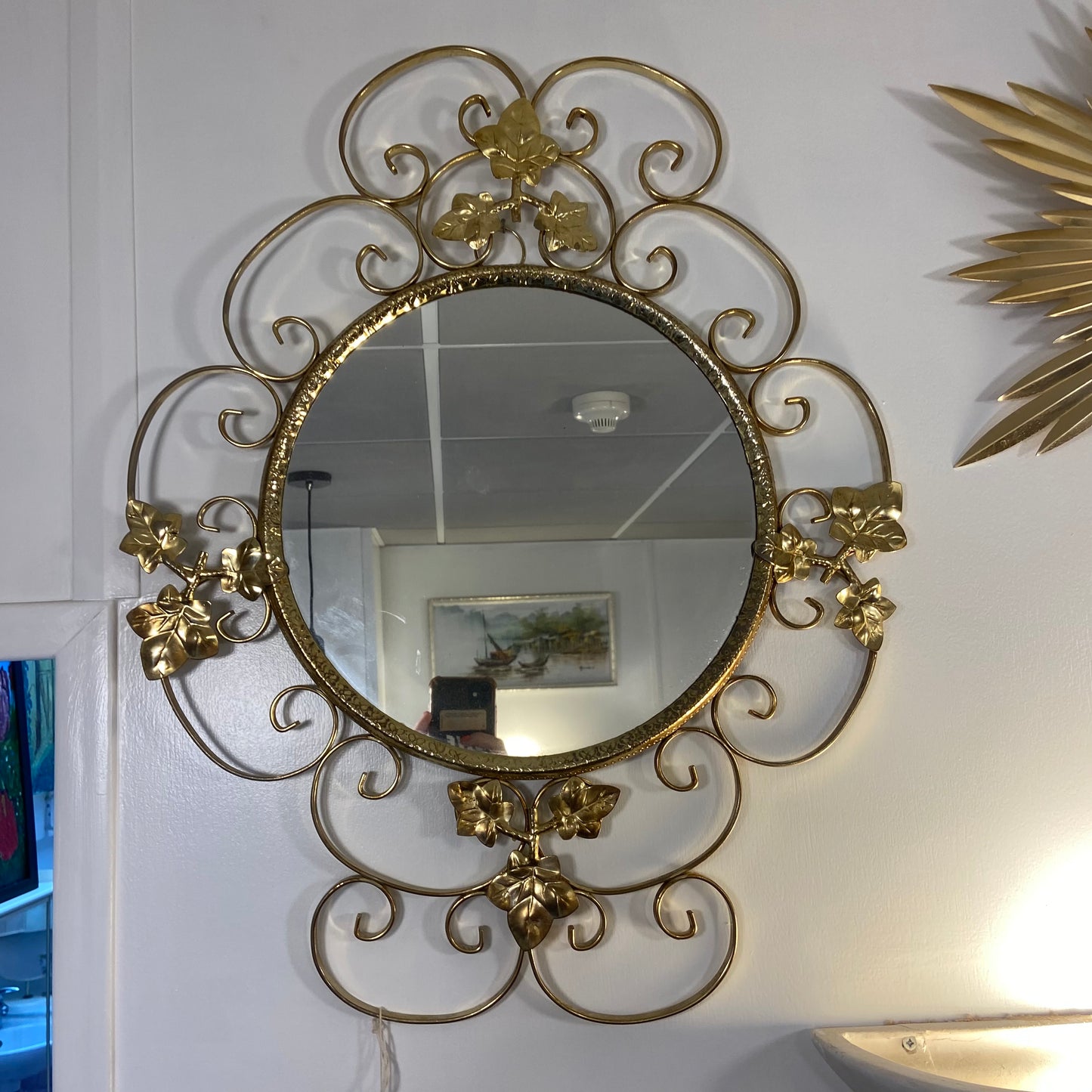 Vintage Brass Leaf Metal Mirror