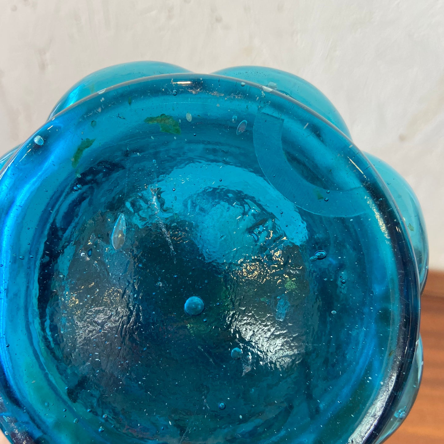 Large Mid-Century Empoli Marine Blue Glass Bottle