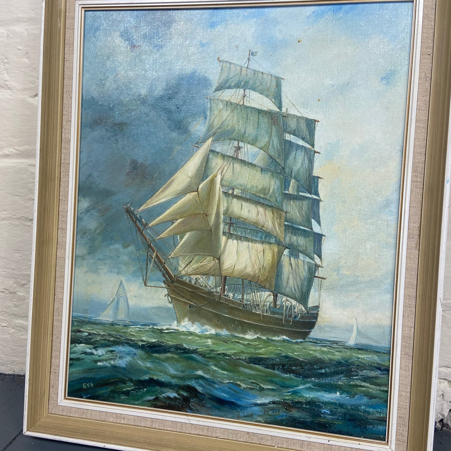 Vintage Boat Painting 'Sailing into the Storm'