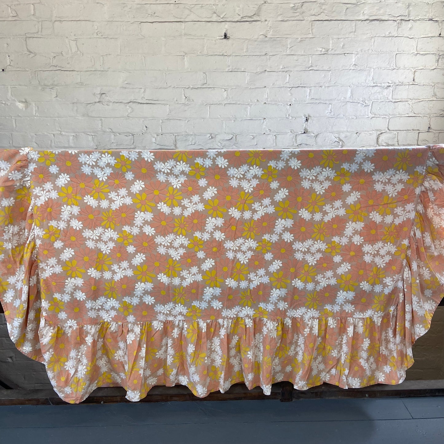 Vintage Floral Pink and Yellow Double Bed Sheet Valance