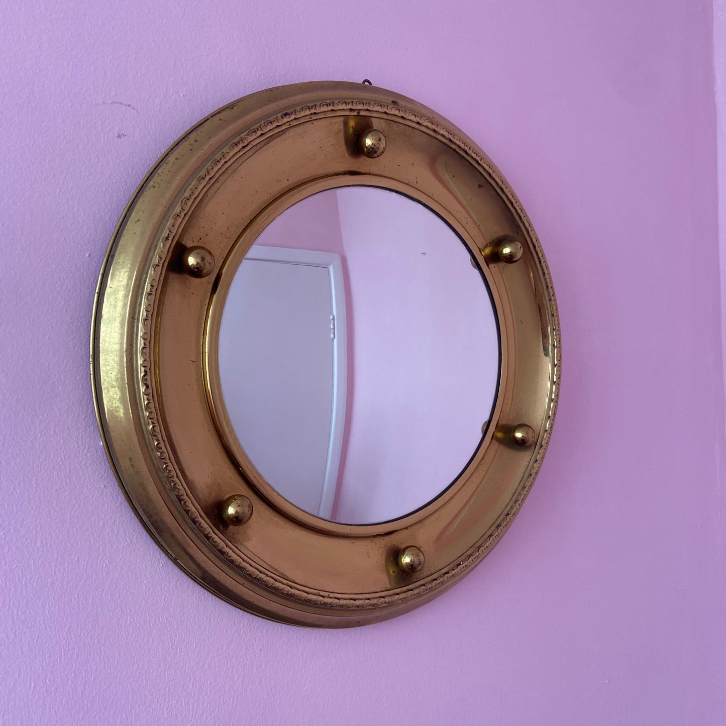 Vintage Brass Porthole Convex Mirror