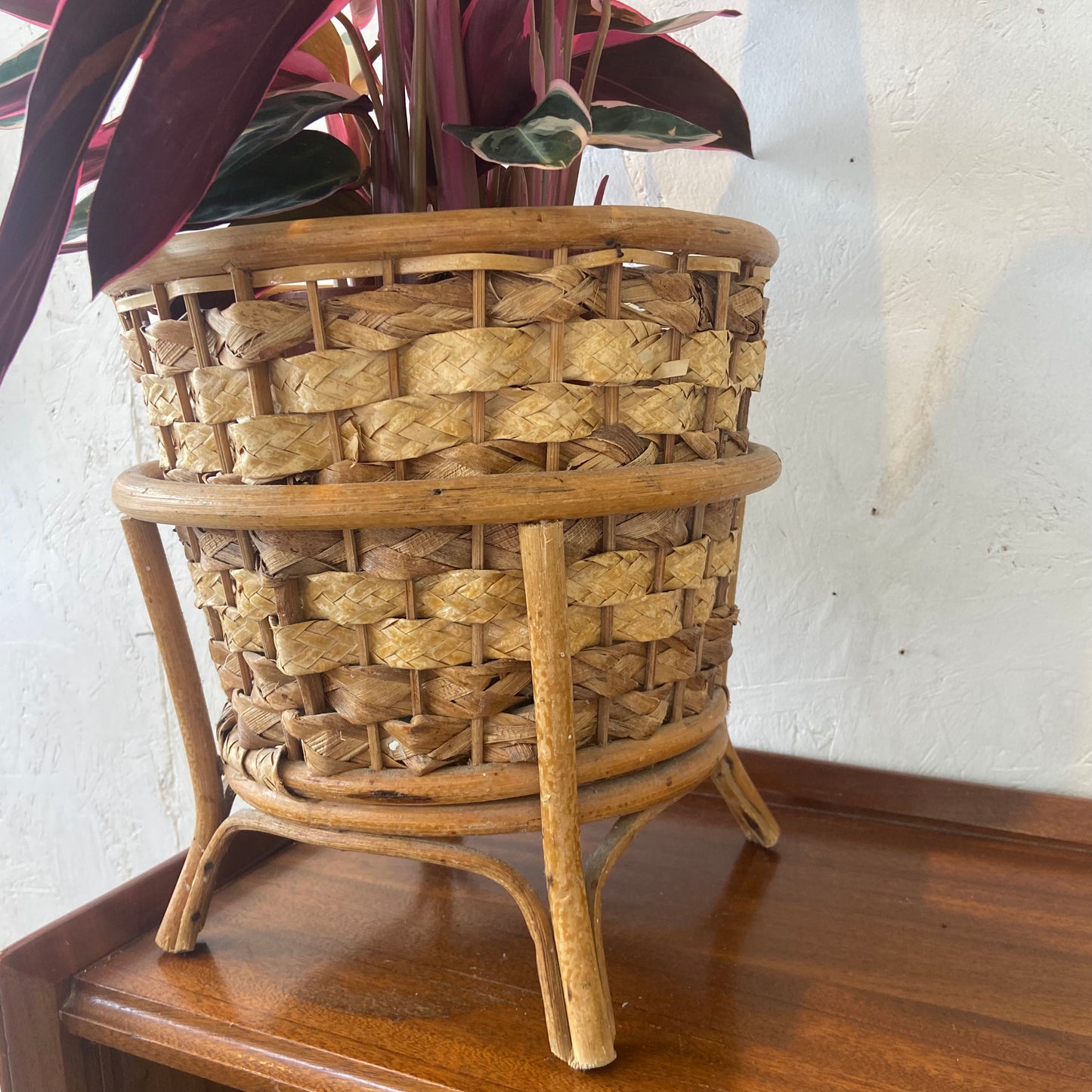 Vintage Woven Bamboo Plant Pot