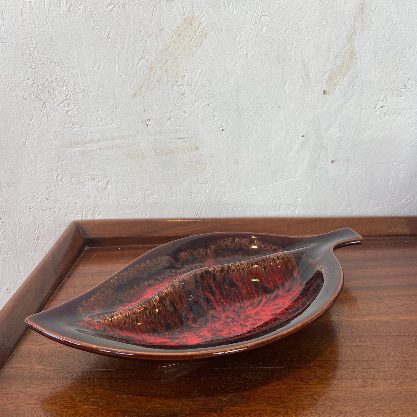 1970s West German Style Ceramic Leaf Dish