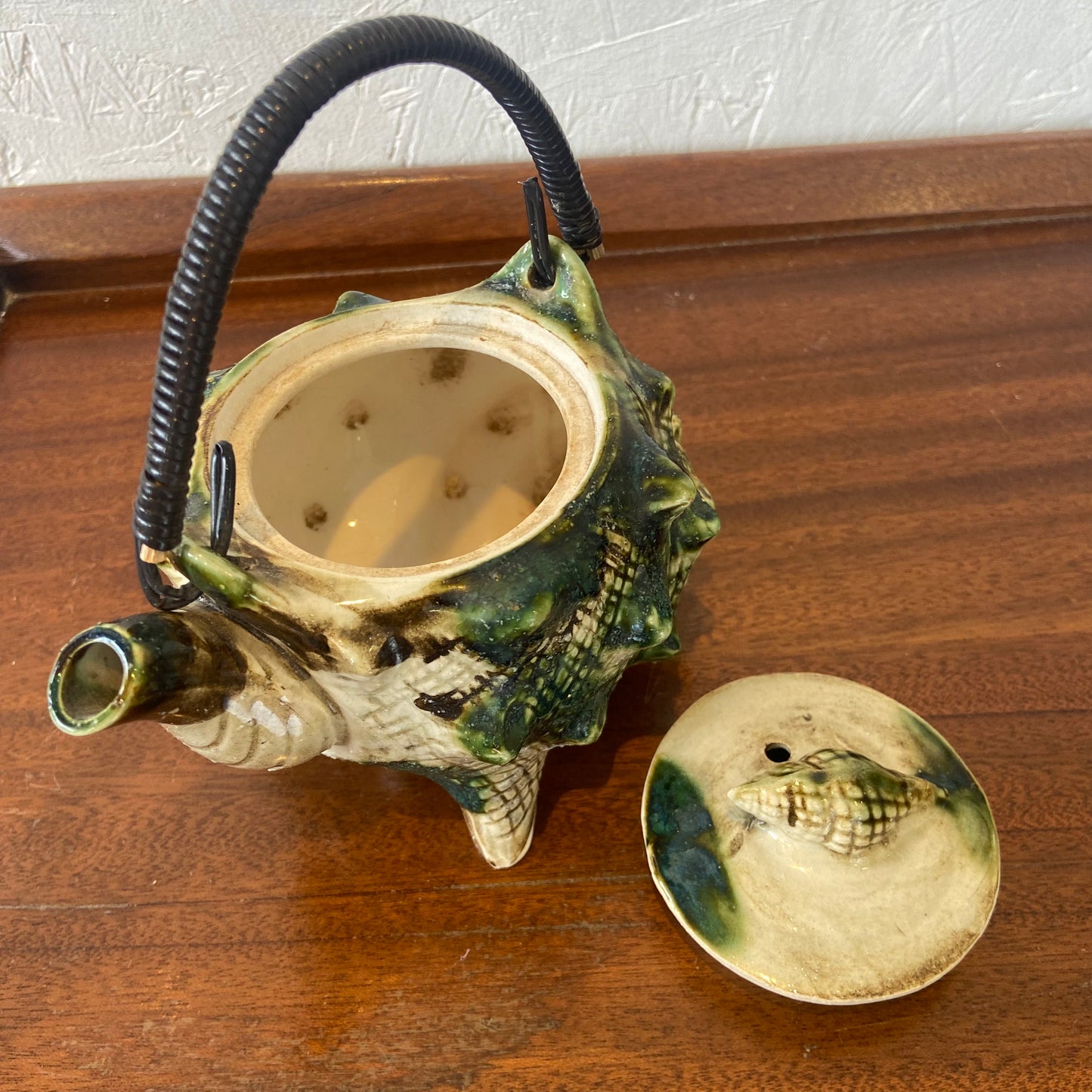 Vintage Conch Shell Majolica Teapot