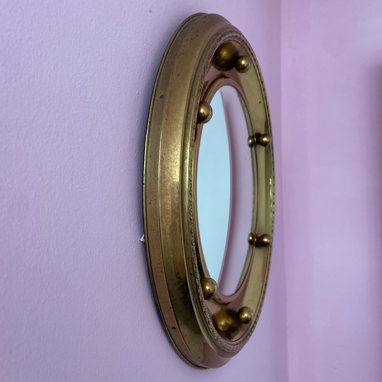 Vintage Brass Porthole Convex Mirror