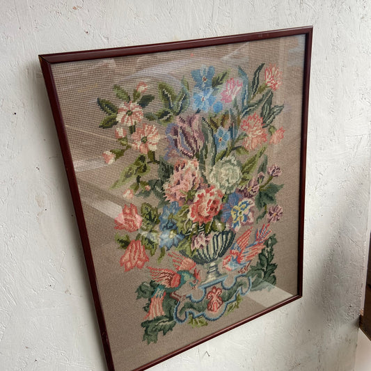 Vintage Framed Floral Tapestry