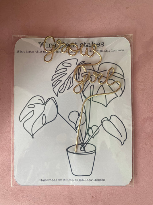 Wire words Grow Girl plant stake, by Halliday Homes