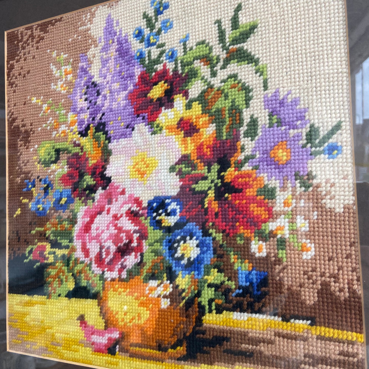 Vintage Framed Floral Cross Stitch