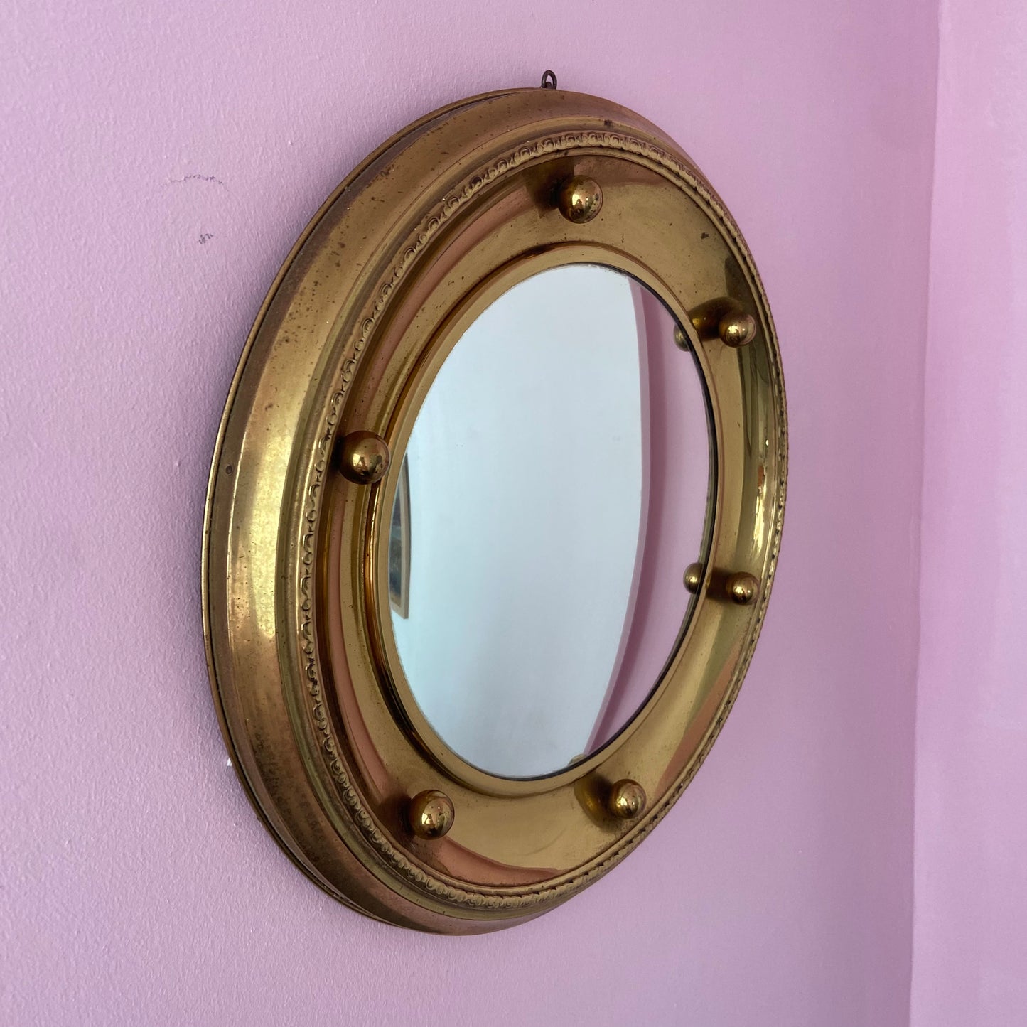 Vintage Brass Porthole Convex Mirror