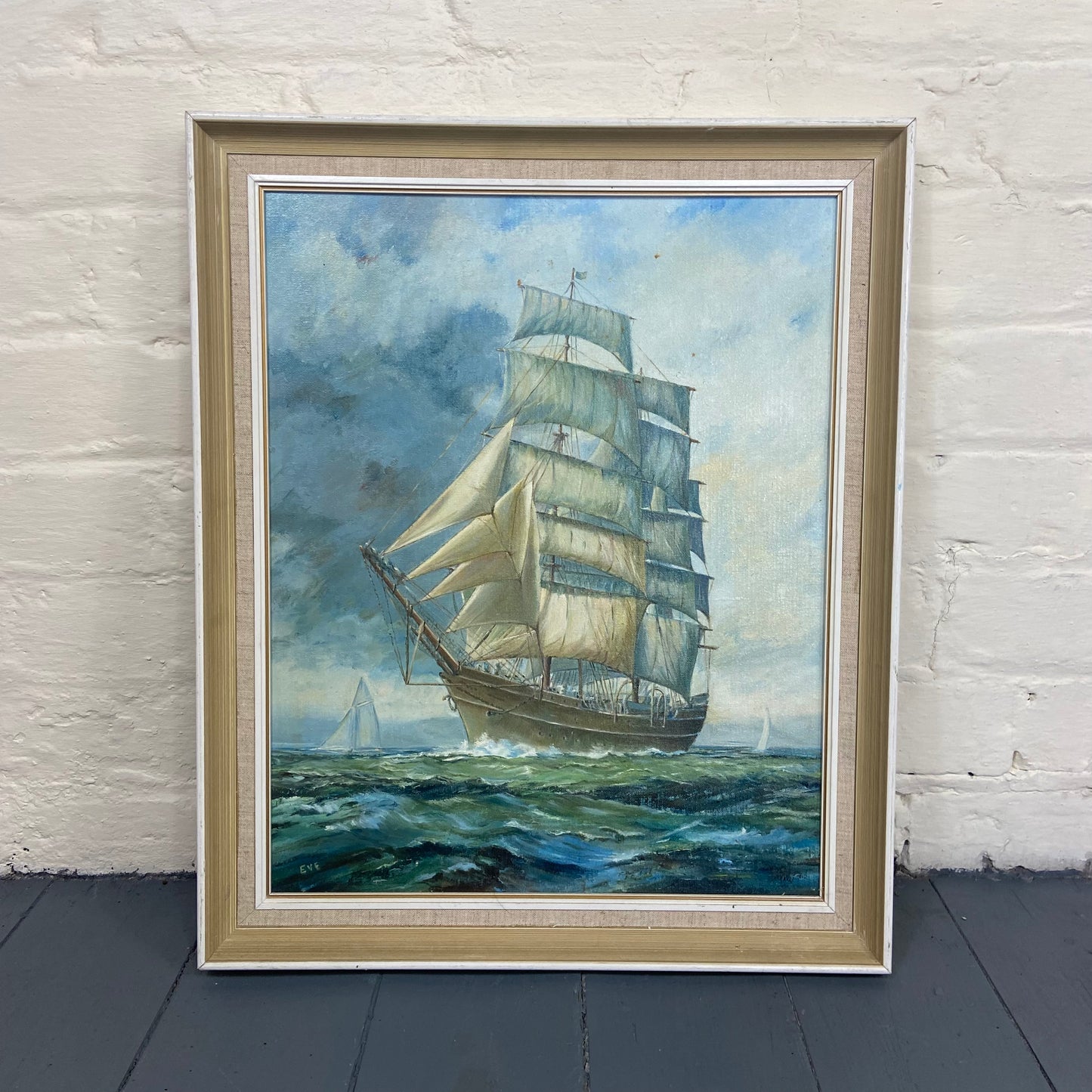 Vintage Boat Painting 'Sailing into the Storm'