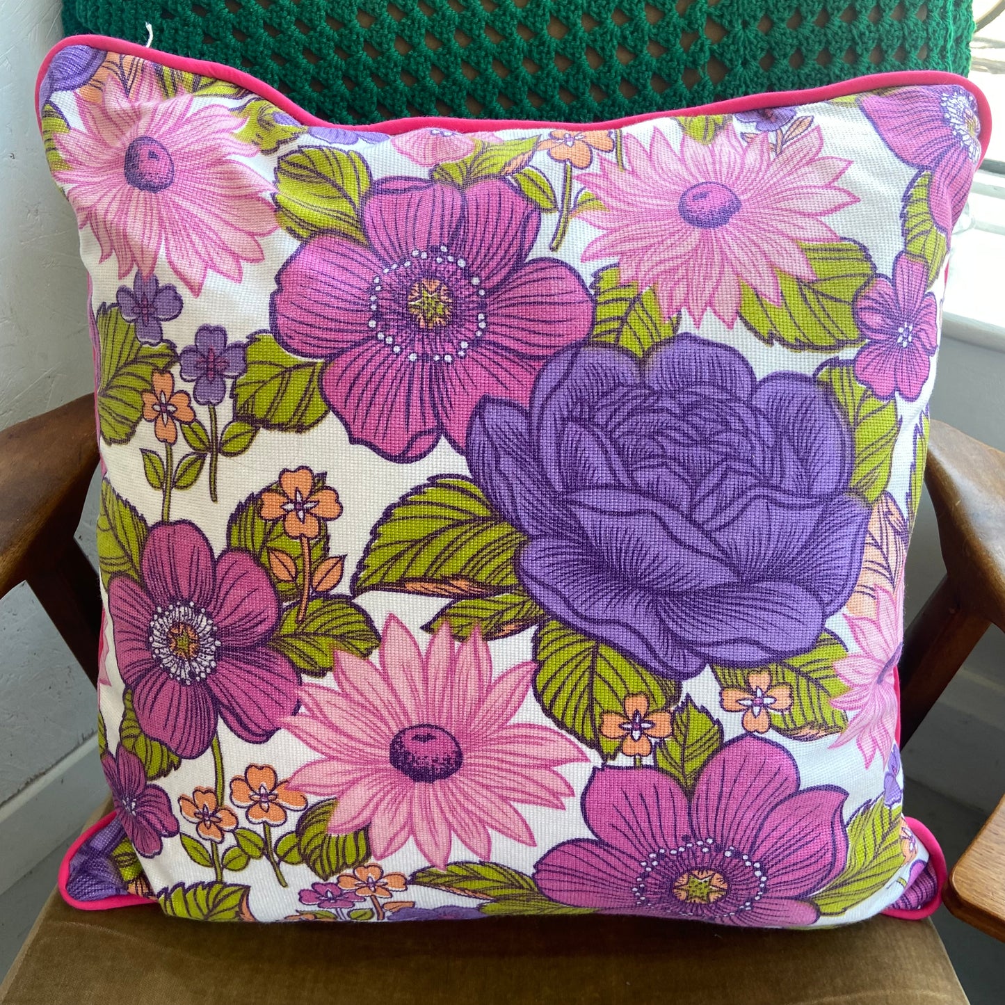 Vintage Large Purple Floral Cushion