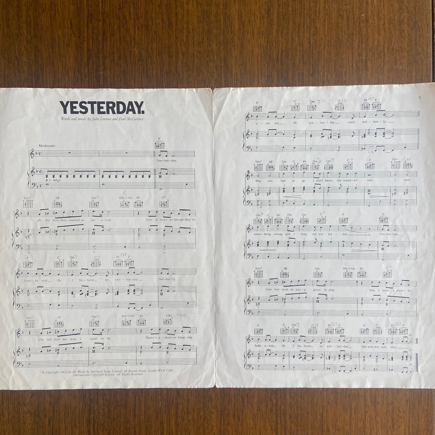 The Beatles 'Yesterday' Sheet Music Poster