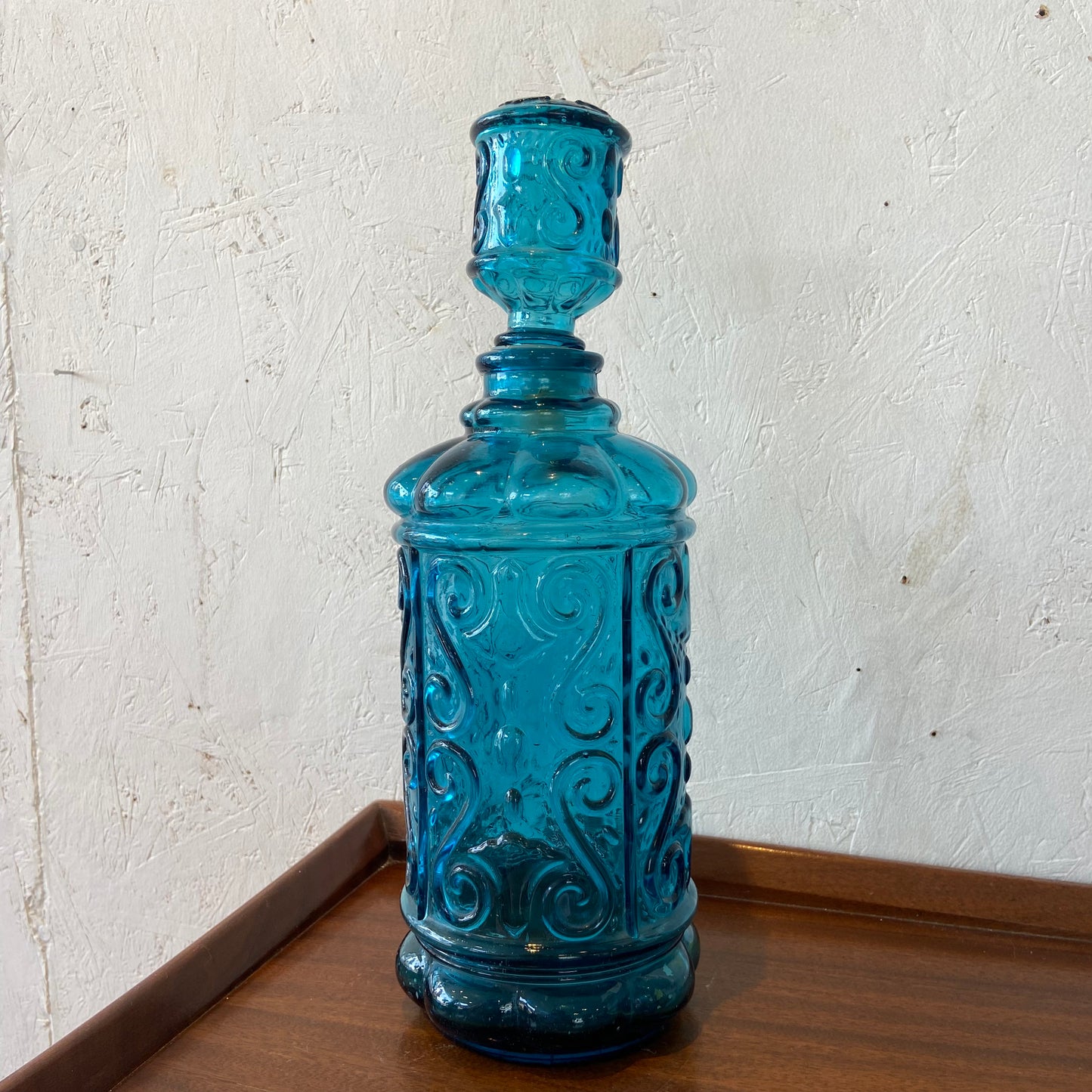 Large Mid-Century Empoli Marine Blue Glass Bottle